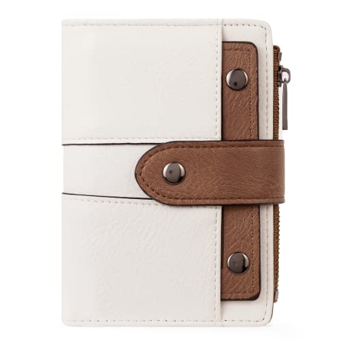 CLUCI Small Wallet for Women Leather Bifold Multi Mini Card Holder Organizer Designer Ladies Zipper Coin with Removable ID Window 0 Beige with Brown - Image 1