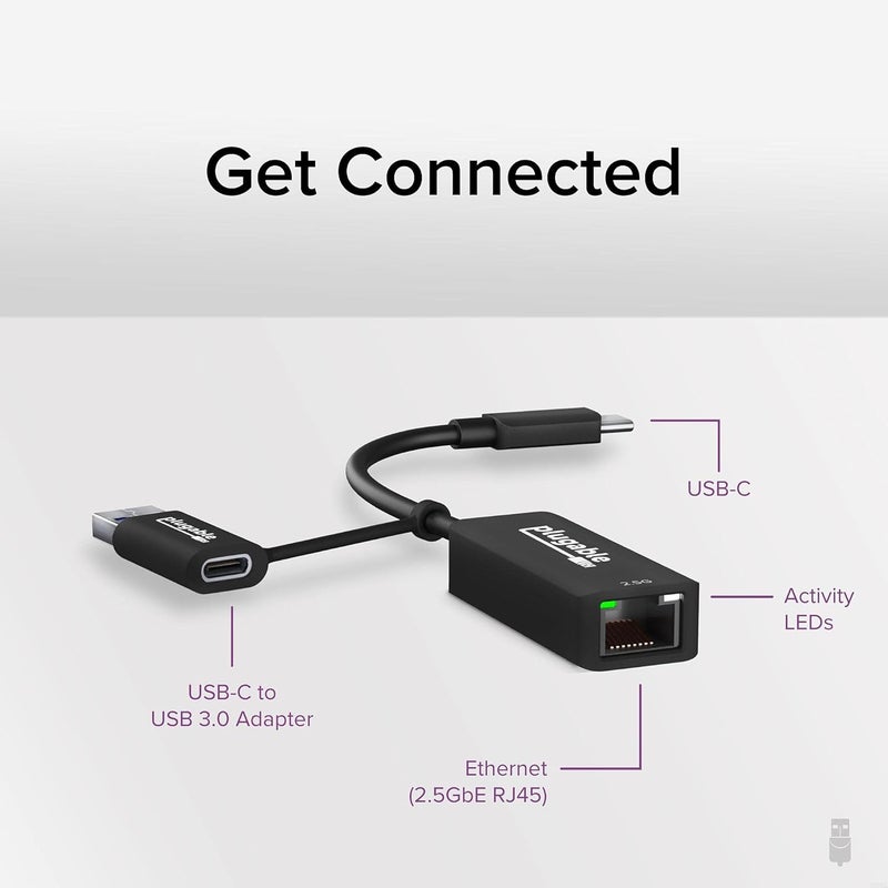 Plugable 2.5G USB-C and USB to Ethernet Adapter – Dual-Connector 2-in-1 USB-C to RJ45 2.5Gbps LAN, Compatible with Thunderbolt 5 & 4, USB4, USB 3.0, Windows, Mac, ChromeOS, iPhone 15 & 16 - Image 2