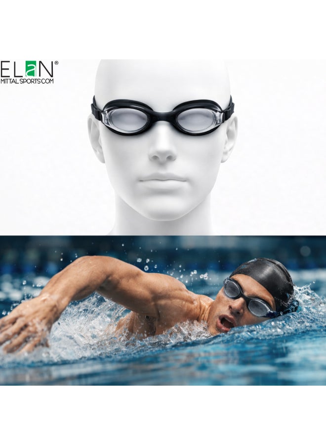 ELAN Morex Black Swimming Goggles, Integrated One-Piece Silicone Frame, High-Strength Vacuum Suction Technology, No-Leak Anti-Fog Wide View Lens, Professional Triathlon & Lap Swimming Eyewear - Image 1