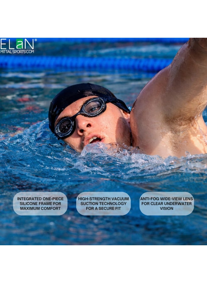 ELAN Morex Black Swimming Goggles, Integrated One-Piece Silicone Frame, High-Strength Vacuum Suction Technology, No-Leak Anti-Fog Wide View Lens, Professional Triathlon & Lap Swimming Eyewear - Image 5