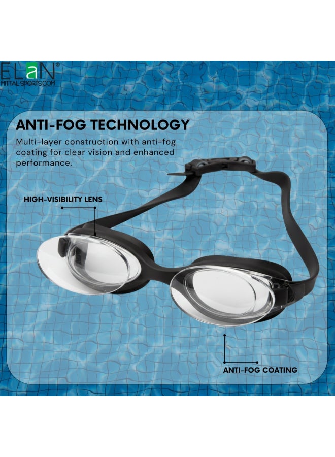 ELAN Morex Black Swimming Goggles, Integrated One-Piece Silicone Frame, High-Strength Vacuum Suction Technology, No-Leak Anti-Fog Wide View Lens, Professional Triathlon & Lap Swimming Eyewear - Image 2