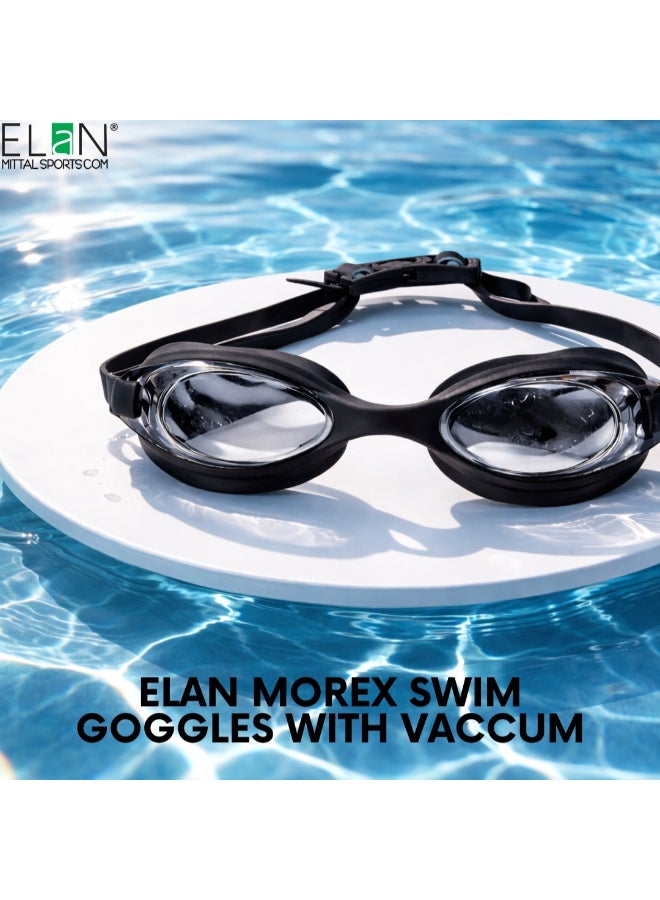 ELAN Morex Black Swimming Goggles, Integrated One-Piece Silicone Frame, High-Strength Vacuum Suction Technology, No-Leak Anti-Fog Wide View Lens, Professional Triathlon & Lap Swimming Eyewear - Image 3