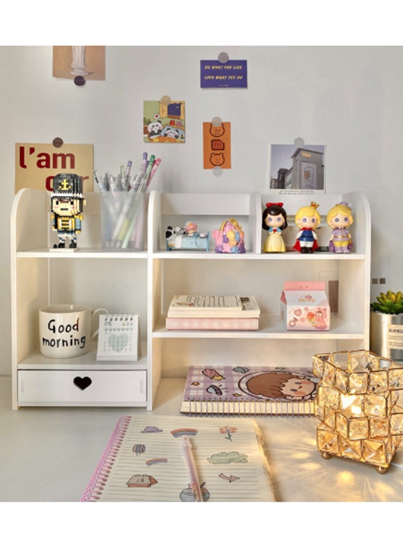 Kidle Desktop Organizer with Drawer, 3 Tier Wooden Desk File Document Organizer with Pen Holder, Tabletop Stationery Storage Organizer Storage Rack for Desk Accessories, Office Supplies  - Image 1