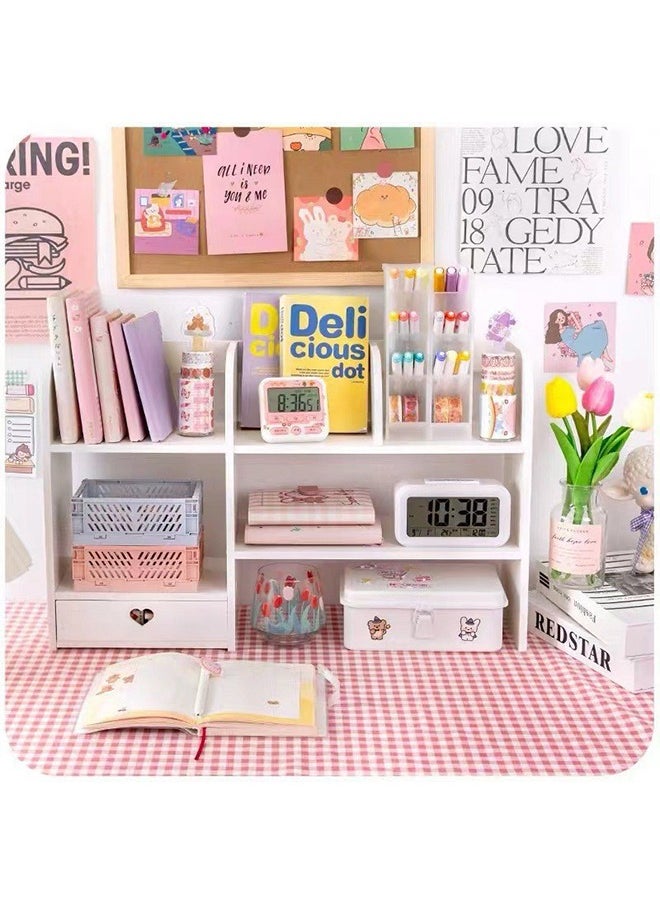 Kidle Desktop Organizer with Drawer, 3 Tier Wooden Desk File Document Organizer with Pen Holder, Tabletop Stationery Storage Organizer Storage Rack for Desk Accessories, Office Supplies  - Image 3