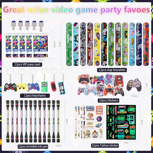 Vanblue 122pcs Video Game Party Favors Gamer Birthday Supplies,Game Theme Gifts Boxes Party Birthday Decorations VIP Pass Tickets Keychain Temporary Tattoo Stickers Goody Bag Stuffer for Boys Kids - Image 2
