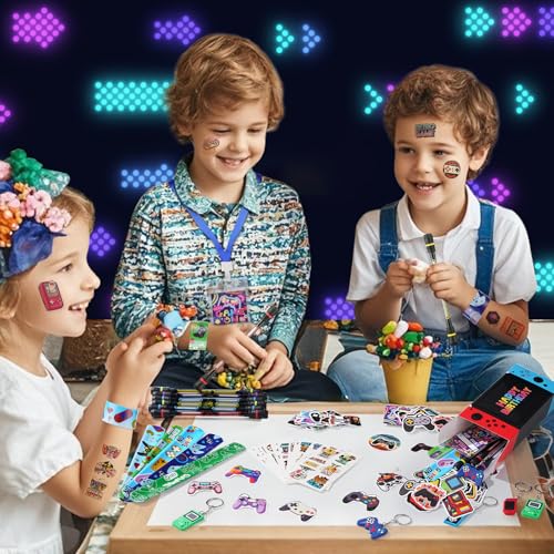 Vanblue 122pcs Video Game Party Favors Gamer Birthday Supplies,Game Theme Gifts Boxes Party Birthday Decorations VIP Pass Tickets Keychain Temporary Tattoo Stickers Goody Bag Stuffer for Boys Kids - Image 3