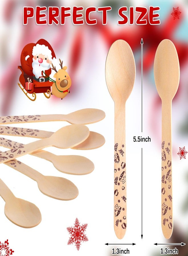 Eaasty 100 Pcs Wooden Spoons for Hot Chocolate and Cocoa - 6'' Christmas Disposable Marshmallow Candy Cane Xmas Winter Tasting Bar Stirring Supplies for Cake Coffee Ice Cream - Image 2