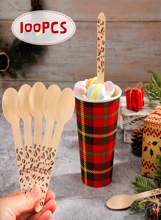 Eaasty 100 Pcs Wooden Spoons for Hot Chocolate and Cocoa - 6'' Christmas Disposable Marshmallow Candy Cane Xmas Winter Tasting Bar Stirring Supplies for Cake Coffee Ice Cream - Image 3