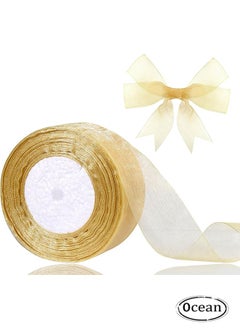 Ocean 2cm x 45 Meters Sheer Organza Ribbon Gold Chiffon Ribbon for Crafting, Gift Wrapping, Party Favors, Wedding Bouquet Crafts, Bow Making, Bouquets, Sewing Projects & Craft Supplies  - Image 1