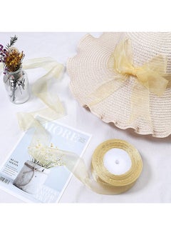 Ocean 2cm x 45 Meters Sheer Organza Ribbon Gold Chiffon Ribbon for Crafting, Gift Wrapping, Party Favors, Wedding Bouquet Crafts, Bow Making, Bouquets, Sewing Projects & Craft Supplies  - Image 2