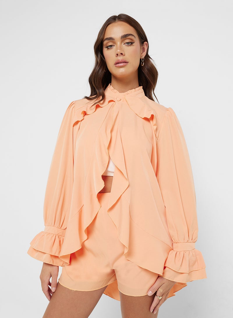 Ginger Ruffle Detail Blouse & Short Co-Ord Set  - Image 3