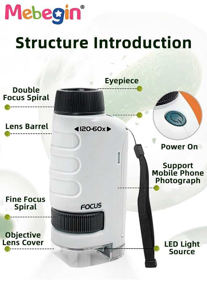 MEBEGIN Portable Microscope for Kids, Handheld Microscope, LED Lighted Pocket Microscopes, Science Toys, Fun Educational Toy, Suitable for Field, Classrom or Lab, Ideal Gift for Kids Aged 6+, 1 AAA Batteries Required(Not Included), 4.5*3*9.6cm  - Image 3