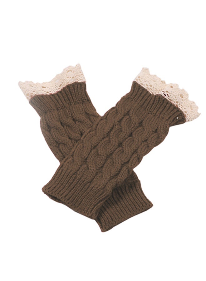 Women Knit Arm Warmer Winter Fingerless Thumb Hole Mitten Soft Gloves with Lace - Image 3