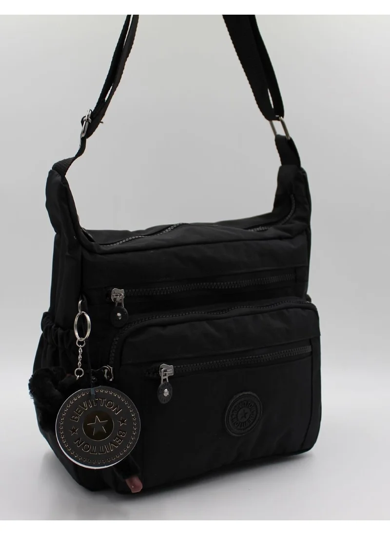 Bevitton Black Color Water Resistant Crinkle Fabric Messenger Shoulder Bag / 4100