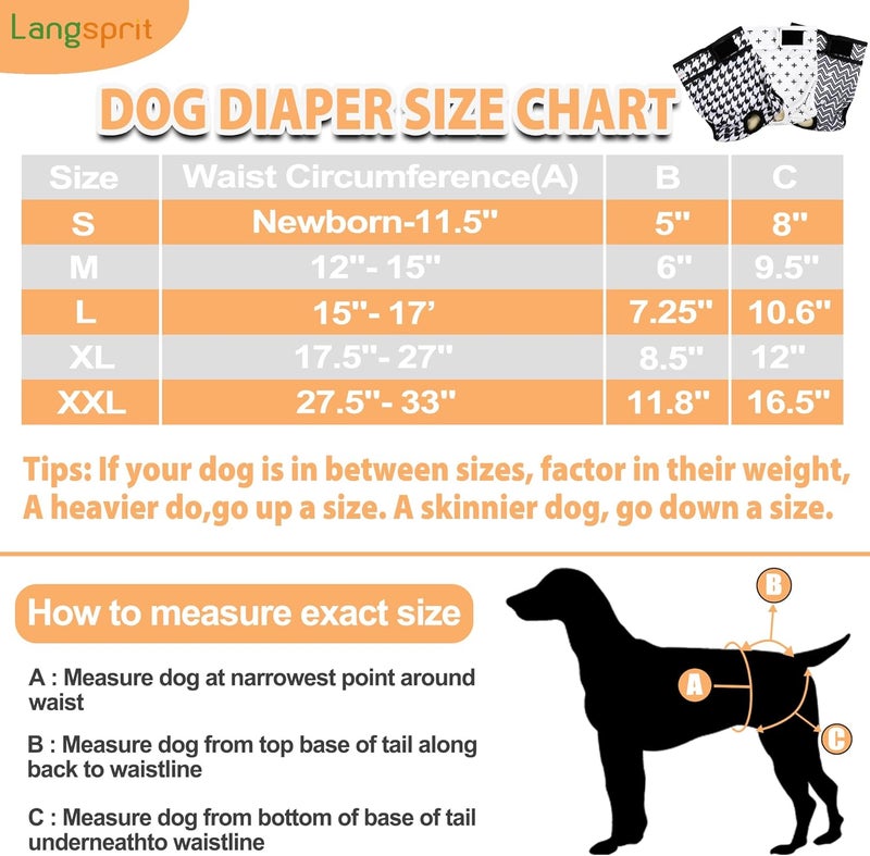 Langsprit Washable Female Dog Diapers (3 Pack) - No Leak Reusable Diapers for Doggy Female in Period - Dog Heat Panties with Adjustable Snaps L - Image 2