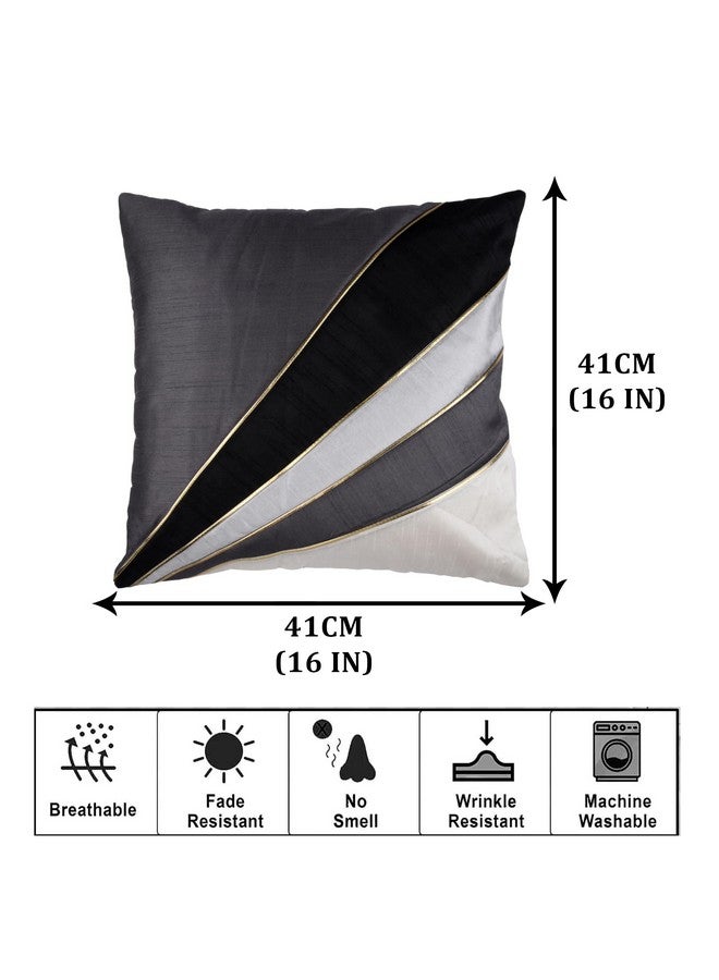 Kuber Industries Kuber Industries Cushion Cover | Pillow Covers for Sofa | Throw Cushion Cover | Dupion Polyester Cushion Covers | Grey Patang Wire Cushion Covers | Set of 5 | 16 Inch | Black - Image 3