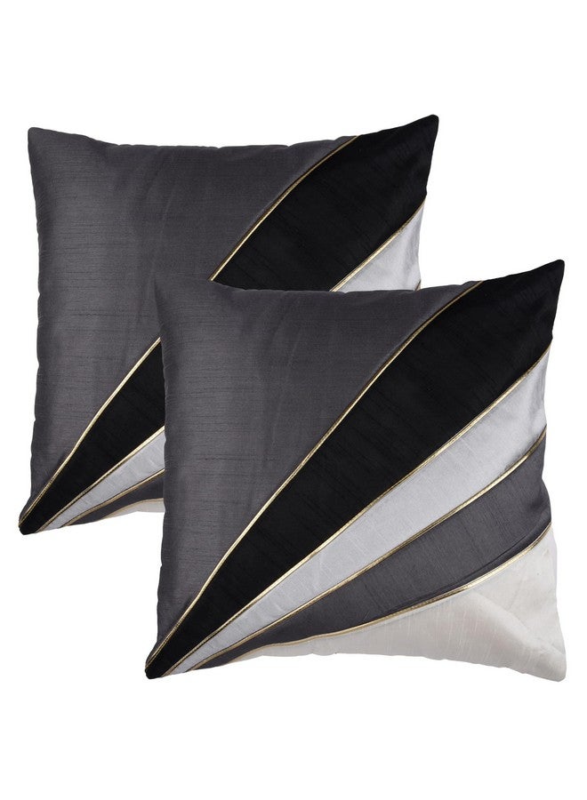 Kuber Industries Kuber Industries Cushion Cover | Pillow Covers for Sofa | Throw Cushion Cover | Dupion Polyester Cushion Covers | Grey Patang Wire Cushion Covers | Set of 5 | 16 Inch | Black - Image 2