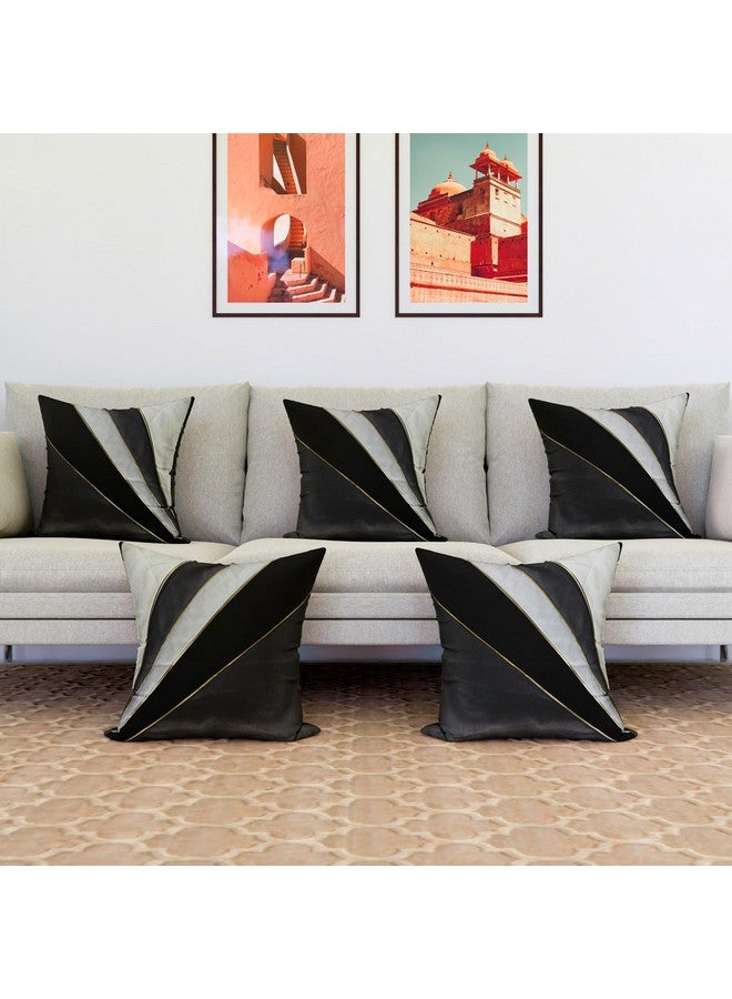 Kuber Industries Kuber Industries Cushion Cover | Pillow Covers for Sofa | Throw Cushion Cover | Dupion Polyester Cushion Covers | Grey Patang Wire Cushion Covers | Set of 5 | 16 Inch | Black - Image 4