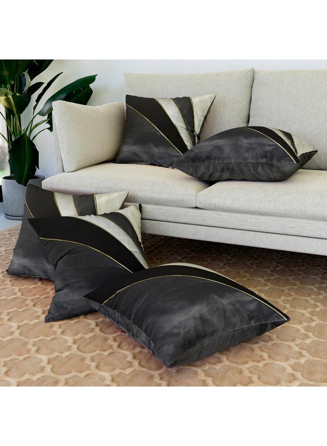 Kuber Industries Kuber Industries Cushion Cover | Pillow Covers for Sofa | Throw Cushion Cover | Dupion Polyester Cushion Covers | Grey Patang Wire Cushion Covers | Set of 5 | 16 Inch | Black - Image 1