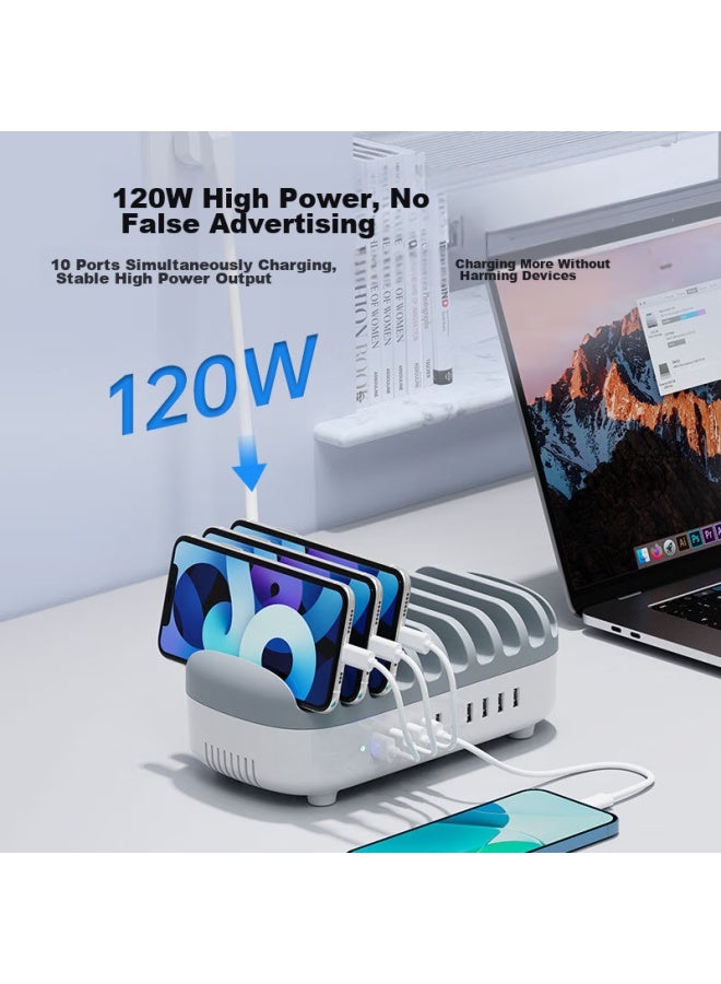 Orico Multi-port Charger, 120w High Power, 10 Usb Ports, For Apple And Huawei Phones, Ipad Charging Station With Stand Design, With Ten Charging Cables, Duk-10p Black - Image 4