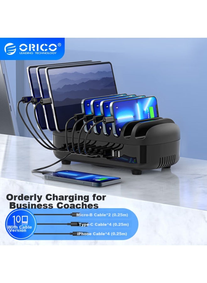 Orico Multi-port Charger, 120w High Power, 10 Usb Ports, For Apple And Huawei Phones, Ipad Charging Station With Stand Design, With Ten Charging Cables, Duk-10p Black - Image 1