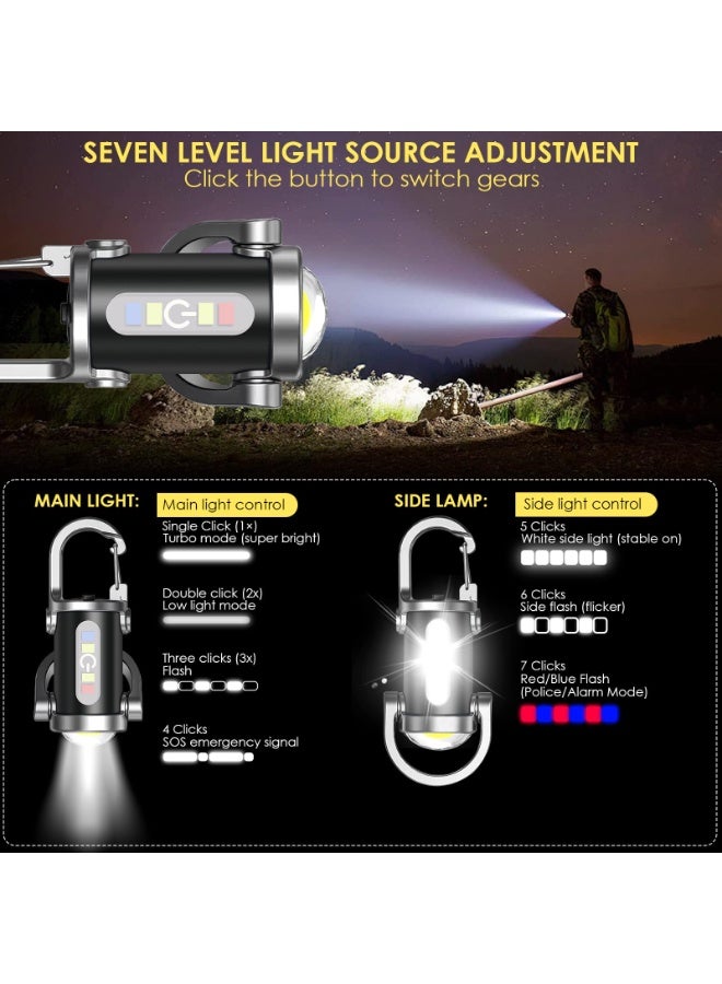 Chabeia Rechargeable Keychain Flashlights, 800 Lumens EDC Mini Flashlights, COB Keychain Work Light Flashlights 7 Light Modes, Bright Mini Keychain Light for Walking, Searching and Hiking - Image 3