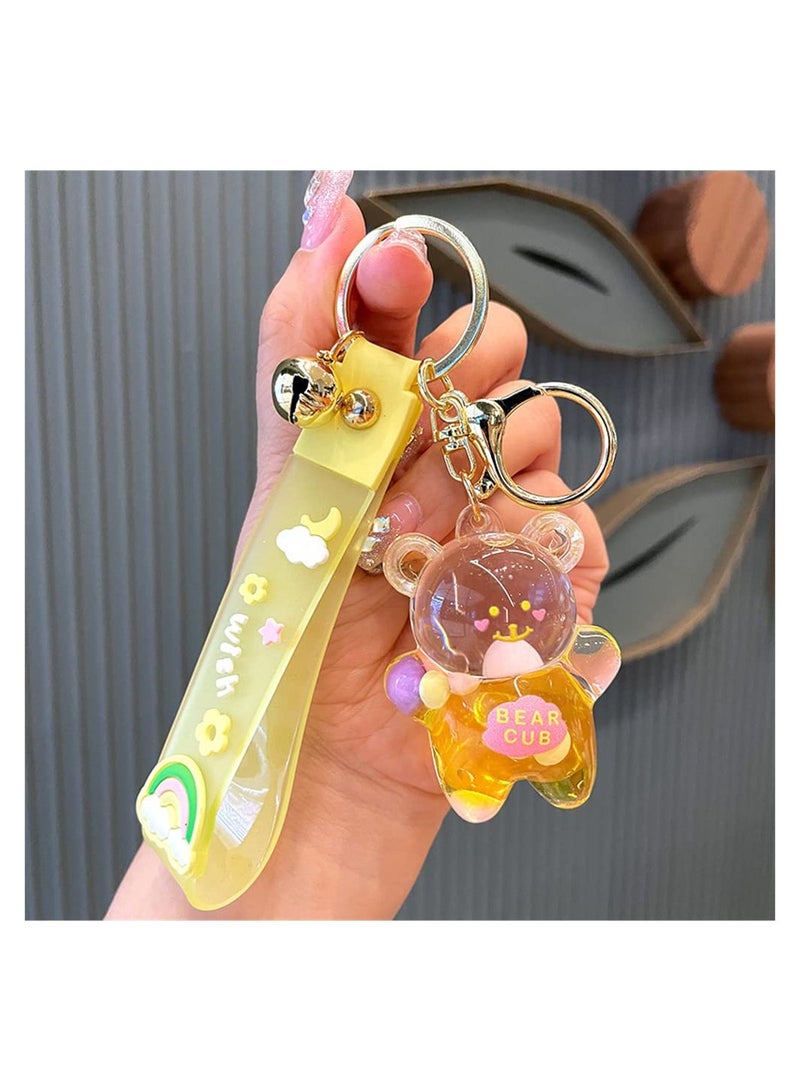 SYOSI Kawaii Keychain Bear Liquid Floating Quicksand Cute Keychains Bag Charm Wristlet Bracelet Key Ring for Women Girl  - Image 2
