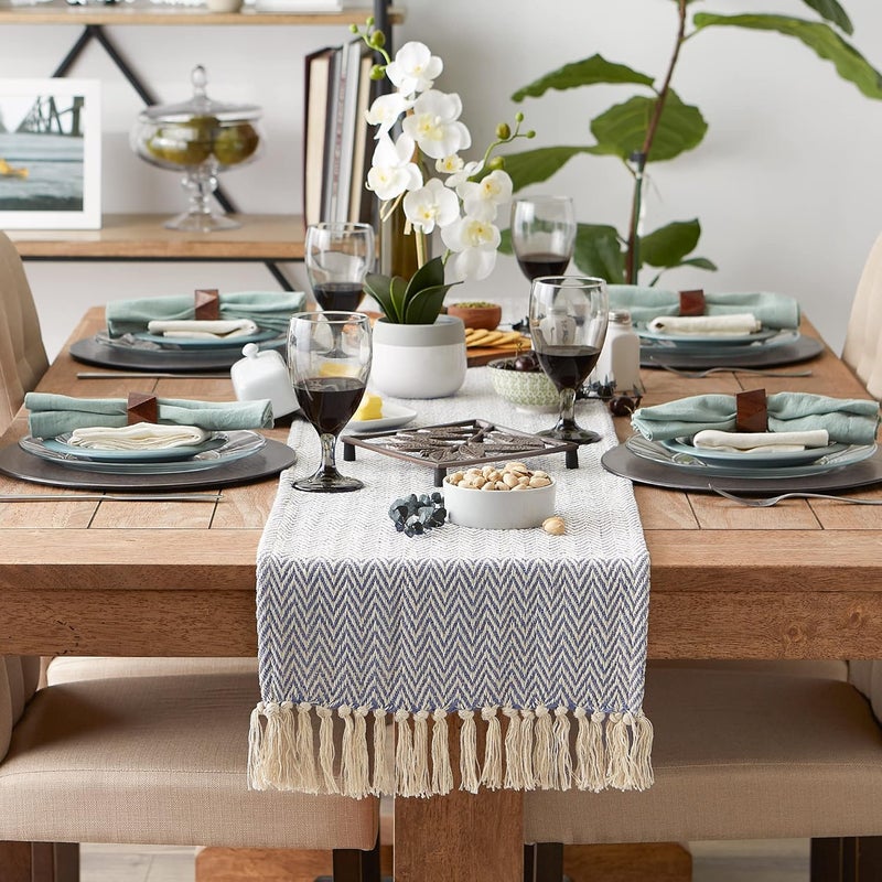 DII Basic Tabletop Collection Chevron Table Runner, 15x108, Stone Blue (Woven) - Image 2