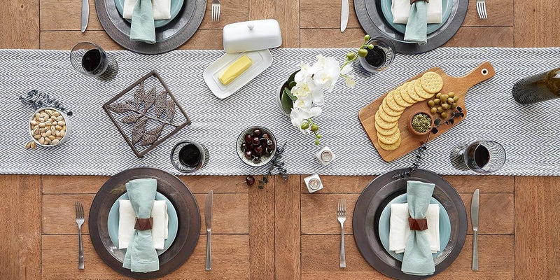 DII Basic Tabletop Collection Chevron Table Runner, 15x108, Stone Blue (Woven) - Image 5