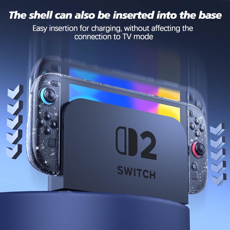 TIKOdirect Clear Dockable Case Compatible with Nintendo Switch 2(2025), Slim Protective PC Case for Joy-Con Grip Cover, Hard Shell with Anti-Scratch and Shock-Absorption, Glitter - Image 2
