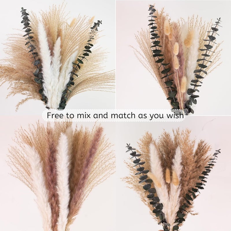 Kocat Pampas Grass Decor, Dried Flower Bouquet with Bunny Tail Grass, Pampas Grass & Eucalyptus, Boho Centerpieces for Tables & Floors - Dried Floral Arrangement, Fall Grass & Stylish Olive Green Wall Décor - Image 4
