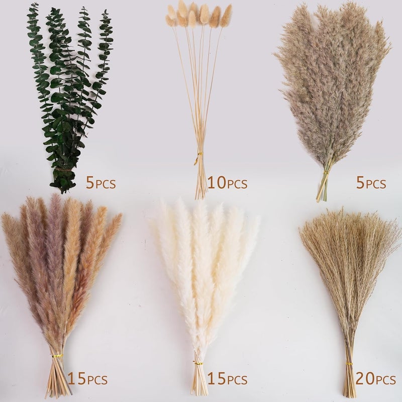 Kocat Pampas Grass Decor, Dried Flower Bouquet with Bunny Tail Grass, Pampas Grass & Eucalyptus, Boho Centerpieces for Tables & Floors - Dried Floral Arrangement, Fall Grass & Stylish Olive Green Wall Décor - Image 3