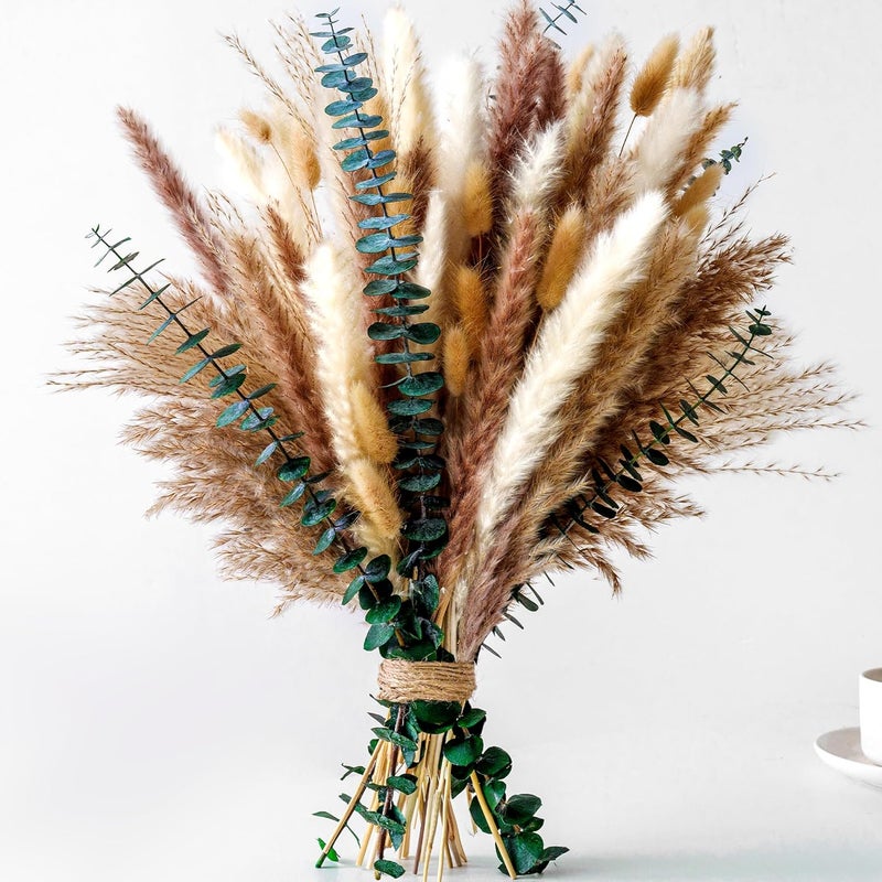 Kocat Pampas Grass Decor, Dried Flower Bouquet with Bunny Tail Grass, Pampas Grass & Eucalyptus, Boho Centerpieces for Tables & Floors - Dried Floral Arrangement, Fall Grass & Stylish Olive Green Wall Décor - Image 1