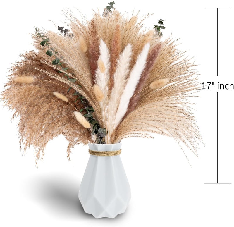 Kocat Pampas Grass Decor, Dried Flower Bouquet with Bunny Tail Grass, Pampas Grass & Eucalyptus, Boho Centerpieces for Tables & Floors - Dried Floral Arrangement, Fall Grass & Stylish Olive Green Wall Décor - Image 5