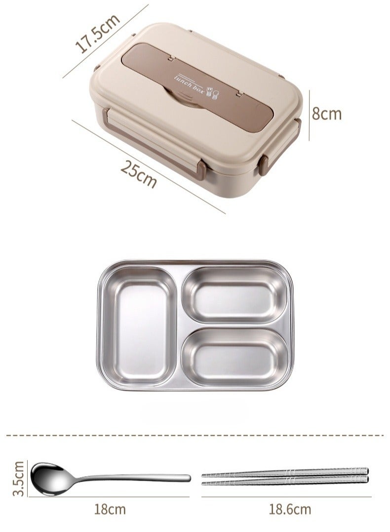 GGEROU Lunch Box,1200ml Stainless Steel Bento Box,Versatile 3-Compartment Portable Lunch Box Container-Salad Lunch Containers for Adults/Kids with Spoon Fork Thermos Bag Accessories Beige  - Image 2