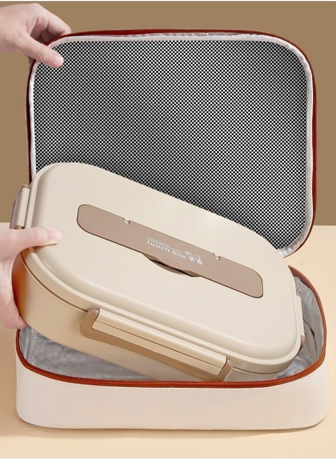 GGEROU Lunch Box,1200ml Stainless Steel Bento Box,Versatile 3-Compartment Portable Lunch Box Container-Salad Lunch Containers for Adults/Kids with Spoon Fork Thermos Bag Accessories Beige  - Image 3