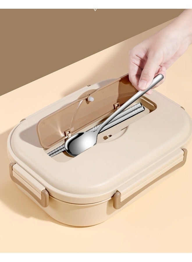 GGEROU Lunch Box,1200ml Stainless Steel Bento Box,Versatile 3-Compartment Portable Lunch Box Container-Salad Lunch Containers for Adults/Kids with Spoon Fork Thermos Bag Accessories Beige  - Image 4