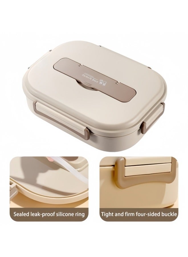 GGEROU Lunch Box,1200ml Stainless Steel Bento Box,Versatile 3-Compartment Portable Lunch Box Container-Salad Lunch Containers for Adults/Kids with Spoon Fork Thermos Bag Accessories Beige  - Image 5