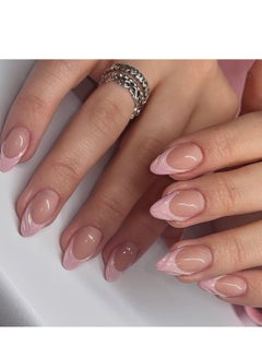 JOSQUEWNN Press on nails,24PCS,Minimalist Short Almond-Shaped French Pink 3D Nail Tips, Fashionable and Reusable Fake Nails that Perfectly Showcase Elegance and Individuality,Fake Acrylic Nails With Glue Kit.  - Image 1