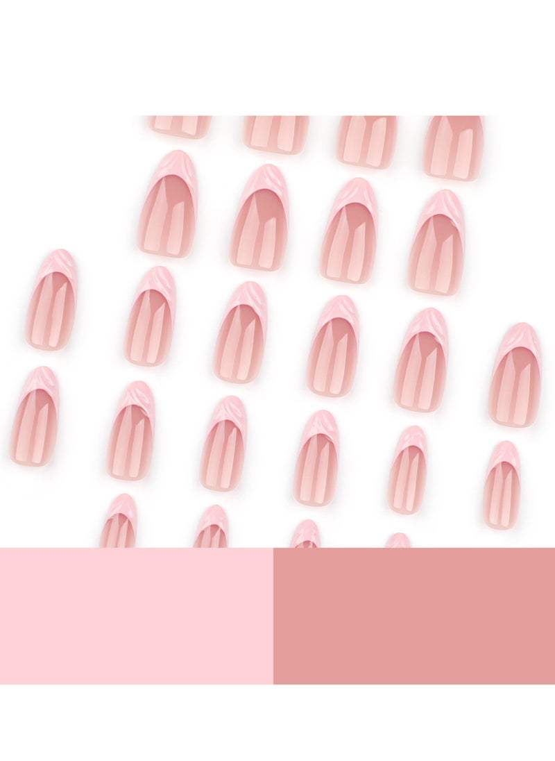 JOSQUEWNN Press on nails,24PCS,Minimalist Short Almond-Shaped French Pink 3D Nail Tips, Fashionable and Reusable Fake Nails that Perfectly Showcase Elegance and Individuality,Fake Acrylic Nails With Glue Kit.  - Image 2