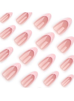 JOSQUEWNN Press on nails,24PCS,Minimalist Short Almond-Shaped French Pink 3D Nail Tips, Fashionable and Reusable Fake Nails that Perfectly Showcase Elegance and Individuality,Fake Acrylic Nails With Glue Kit.  - Image 5