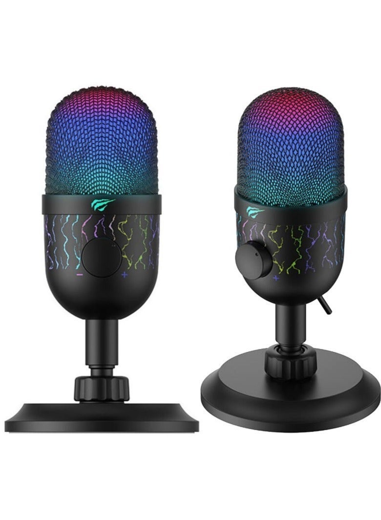 Havit GK52 Live Recording Microphone, Black - Cardioid Pickup Pattern, 48kHz/16-bit High Recording, Dynamic RGB Lighting, Gain and Mute Buttons, Shock Absorber Support - Image 4