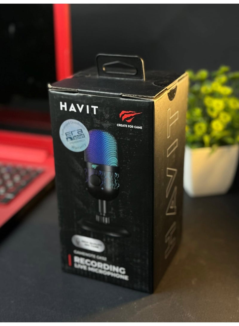 Havit GK52 Live Recording Microphone, Black - Cardioid Pickup Pattern, 48kHz/16-bit High Recording, Dynamic RGB Lighting, Gain and Mute Buttons, Shock Absorber Support - Image 2