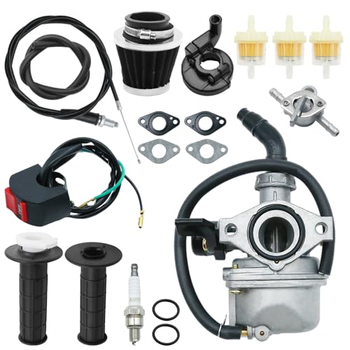 DUZFOREI PZ19 Carburetor Carb Air Filter Kit with Throttle Handle Grips Cable Fit for 50cc 70cc 90cc 110cc 125cc ATV Four Wheeler Go Kart Replacement for Tao Tao Replacement for Apollo