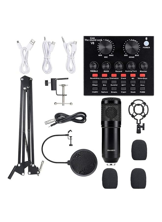 Generic Podcast Equipment Set Bm 800 Mic Kit With V8 Live Sound Card Condenser Pc Gaming Mic With Professional Audio Mixer Prefect For Streaming Computer Singing Youtube Recording Black  - Image 1