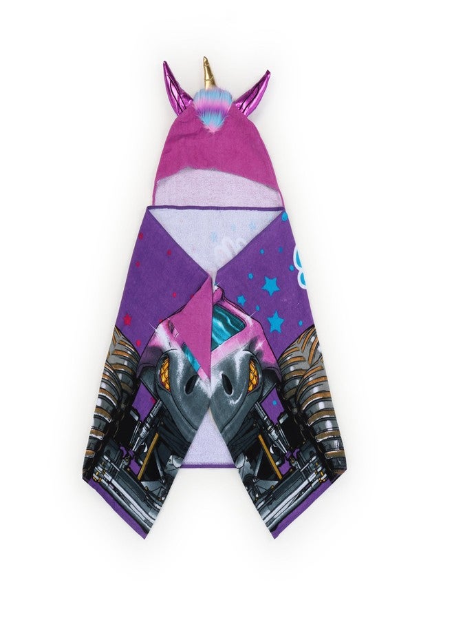 Jay Franco Kids Hooded Towel - 22" x 51" Super Soft Bath Wrap with 3D Hood, Beach, Pool & Travel, Official Licensed Product, Purple - Monster Jam Sparkle Smash - Image 5