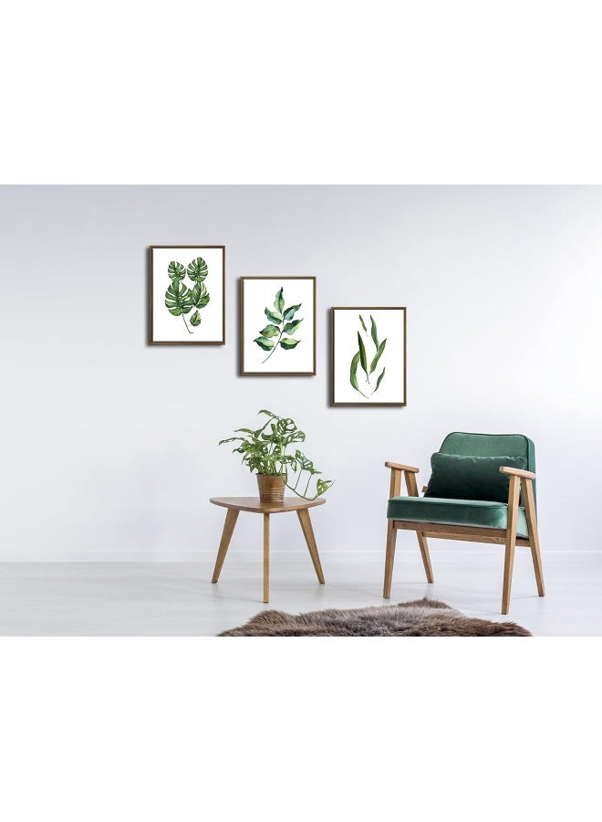 Pyradecor Natural Wood Framed Green Leaves Canvas Prints Wall Art Abstract Watercolor Pictures Paintings for Living Room Bedroom Home Decorations 3pcs Modern Grace Floral Giclee Artwork - Image 2