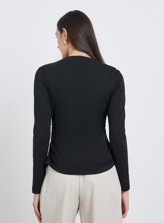 ستايلي بلوزة مُجسمة بياقة غير متماثلة الطول - Image 5