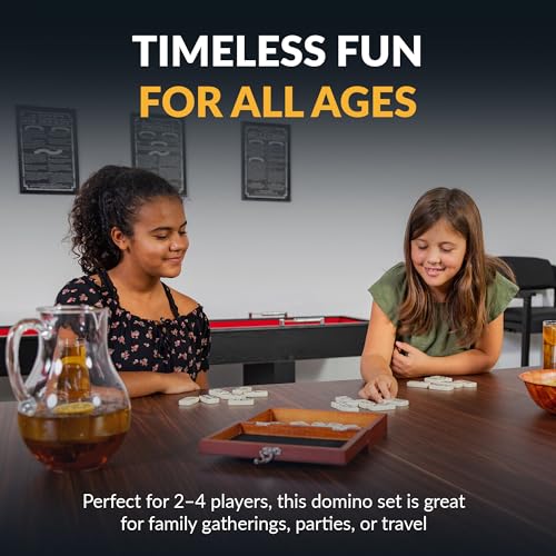 Hathaway Premium Dominos Set for Adults & Kids - with Wooden Carry Case, 28 Double-Six Ivory Dominoes with Black Pips, Felt-Lined Walnut Case & Brushed Nickel Latch – Classic Tabletop Family Games - Image 4