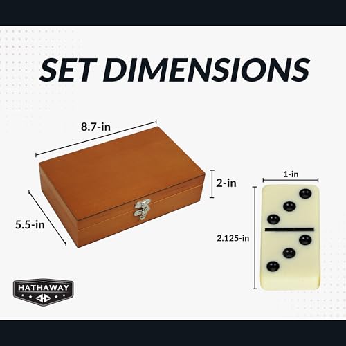Hathaway Premium Dominos Set for Adults & Kids - with Wooden Carry Case, 28 Double-Six Ivory Dominoes with Black Pips, Felt-Lined Walnut Case & Brushed Nickel Latch – Classic Tabletop Family Games - Image 2
